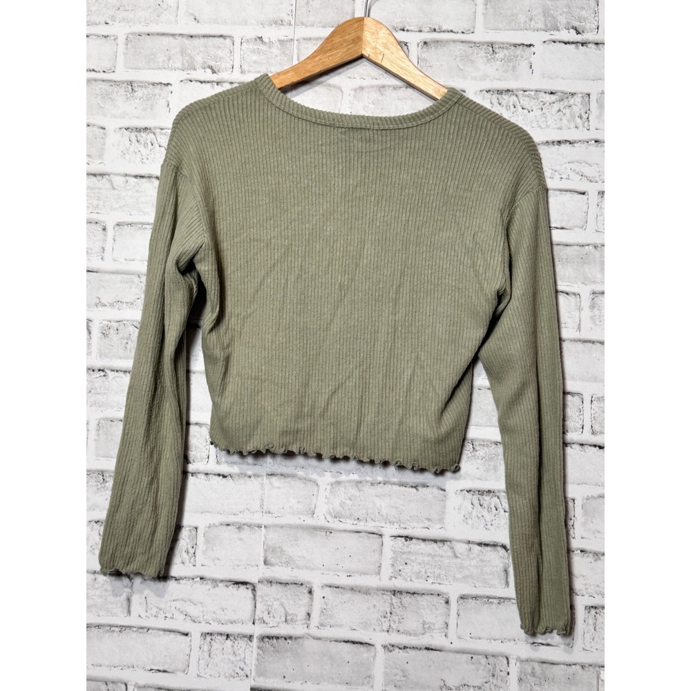 Bohme Sage Green Ribbed Cropped Cardigan Lettuce Trim L7112SET‎ Small NEW - Picture 3 of 8